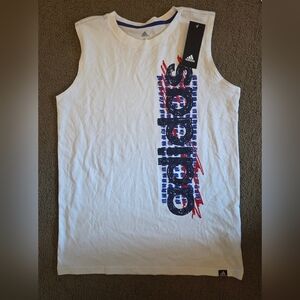 Adidas White Logo Tank with Blue & Red Graphic